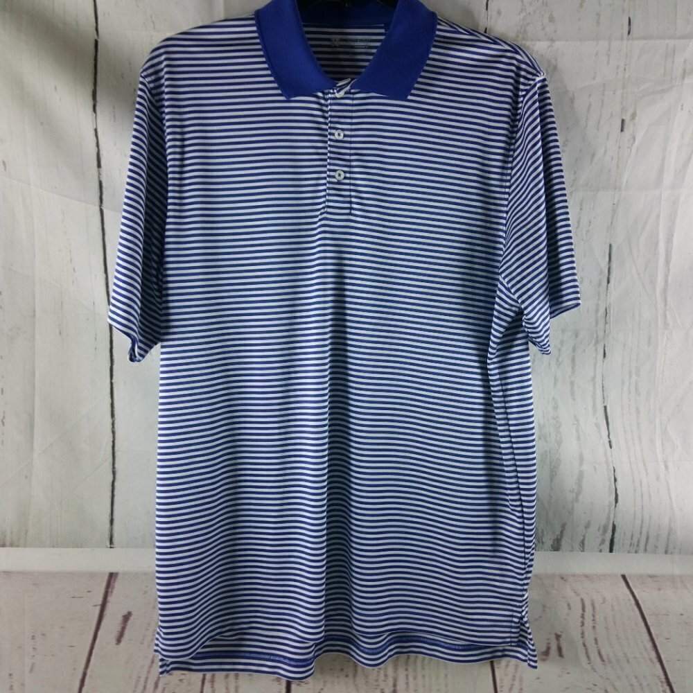 Gear For Sports Mens Blue White Striped Golf Polo Shirt Size XL